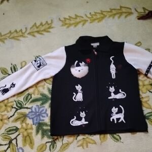 Unisex Black Zip Up Custom Cat Sweater Googly Eyes Sonic Youth Patch Upcycled